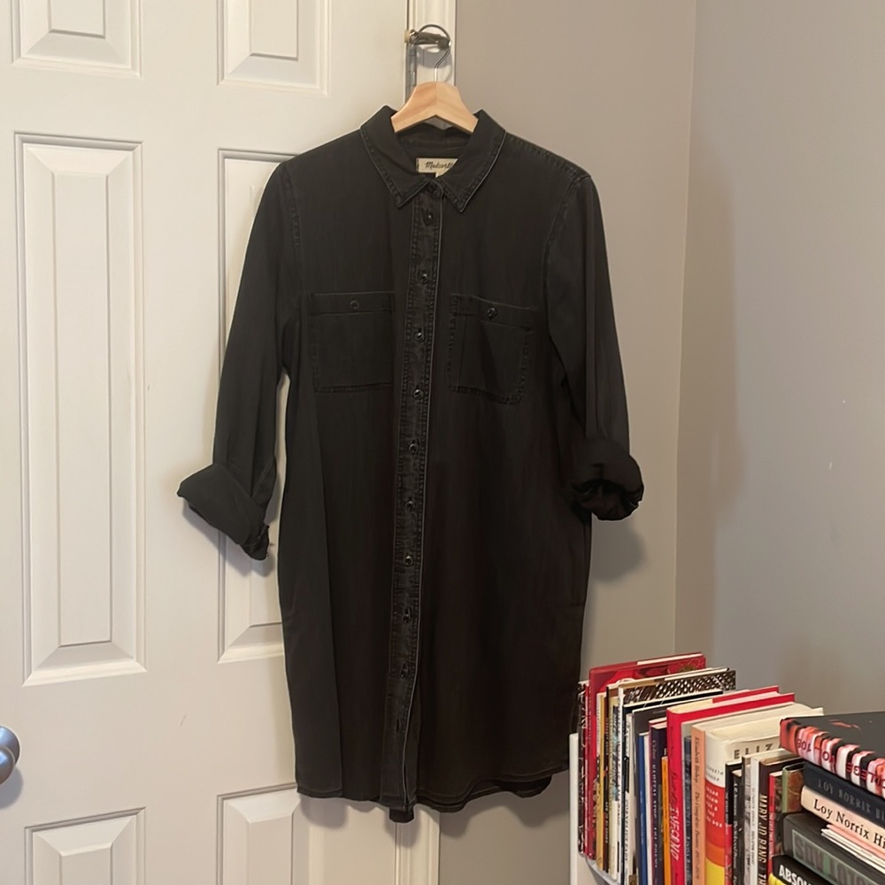 Madewell black denim shirt dress size L